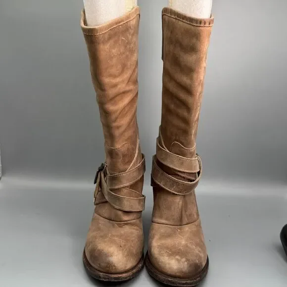 Freebird by Steven Teagan Women's 8 Brown Leather Boots Block Heel Back Zip